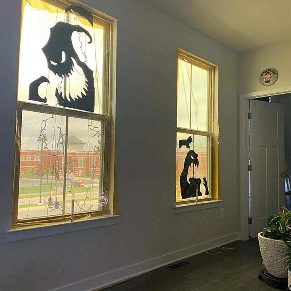 Halloween Witch Window Sticker Giant Ghost Shadow Halloween Party Decor Electrostatic Window Wall Stickers