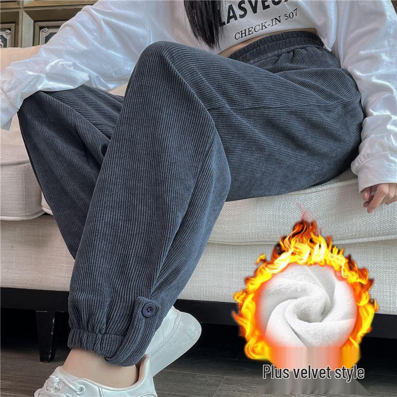 2025 Autumn Winter Plus Size Corduroy Harem Joggers: Comfortable Carrot Casual Sweatpants for Women