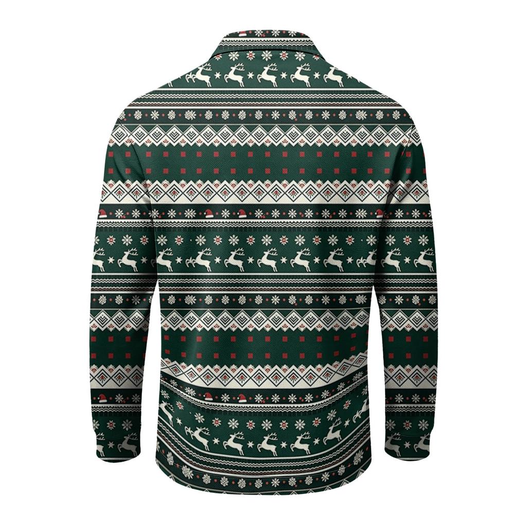 Men's Quick-Dry Mesh Golf Shirt, Long Sleeve Christmas Print Casual Top