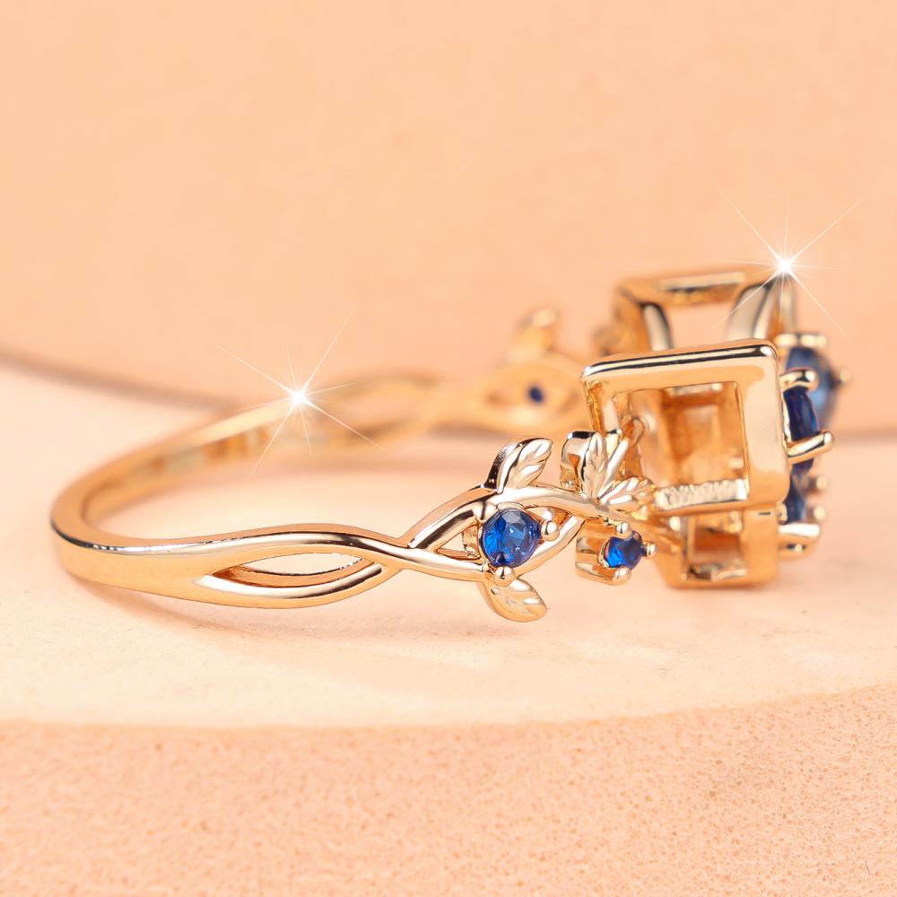 Elegant Gold Color Blue Zircon Flower Side Butterfly Ring for Women Daily Wear