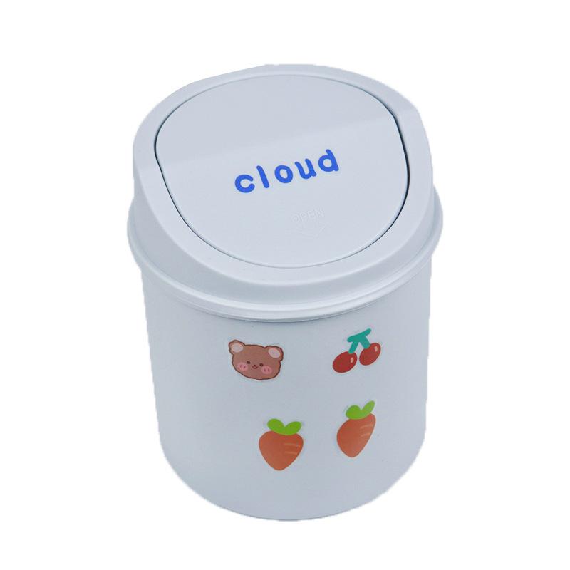 Ins Desktop Mini Trash Can Bin Tube Bedroom Waste and Home Cleaning Cute Mini Garbage Can Storage Box with Cover Kawaii Stickers