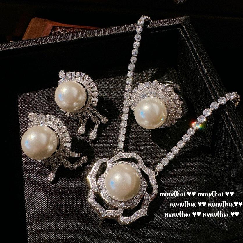 Mermaid Tears, Camellia Gem Pearl Necklace, Baroque, Deep Sea Beads, Teardrop Zircon Earrings, Ring