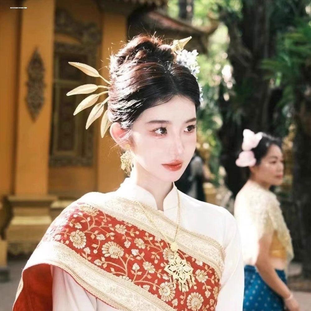 Ancient Thai Hair Sticks Flower U-shaped Hairpin Vintage Thai Metal Leaves Hairpin Women