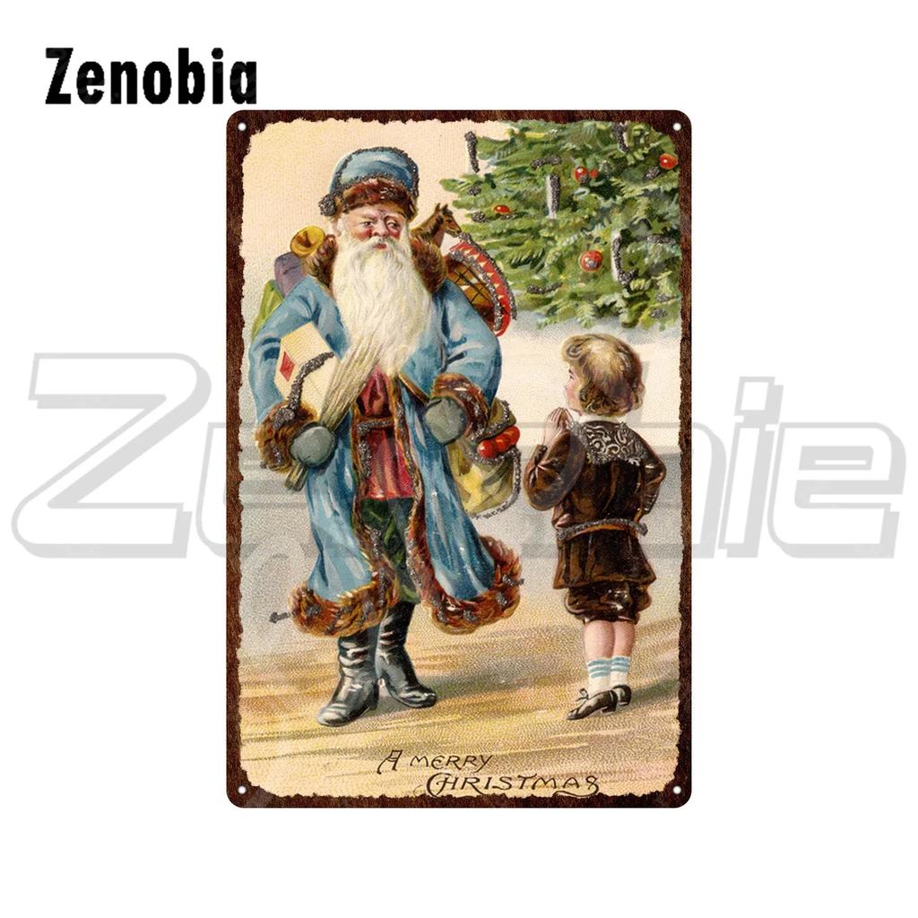 Christmas Metal Sign Santa Claus and Snowman Vintage Tin Sign Metal Plate Holiday Merry Christmas New Year Home Wall Decoration