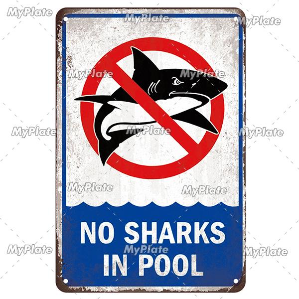 MyPlate Vintage Warning Shark Sea Beach Poster Metal Sign Plate Tin Sign Wall Crafts Decor For Home Plaque Decoration Gift