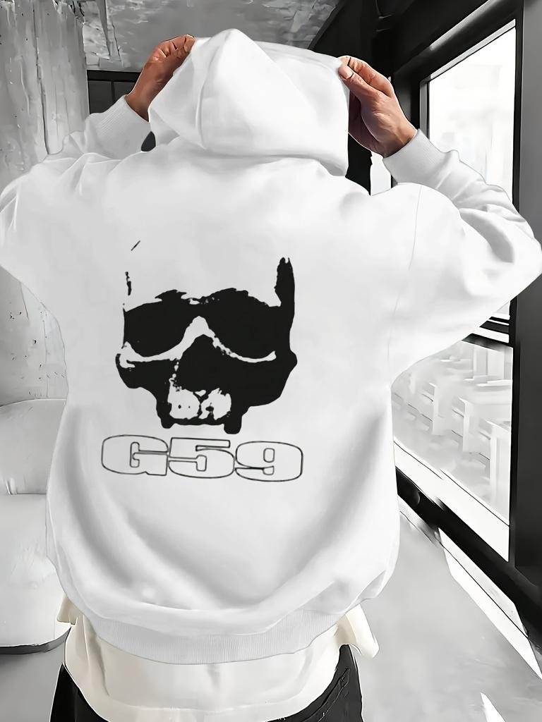 Men's Autumn/Winter Pattern Print -Lined Hooded Sweatshirt, Versatile Sporty Casual Loose Fit Hoodie
