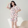 Women's Plus Size Ice Silk Pajama Set: Summer Short Sleeve 3-Piece with Long Pants, Comfortable & Breathable for Home or Outdoor Wear.