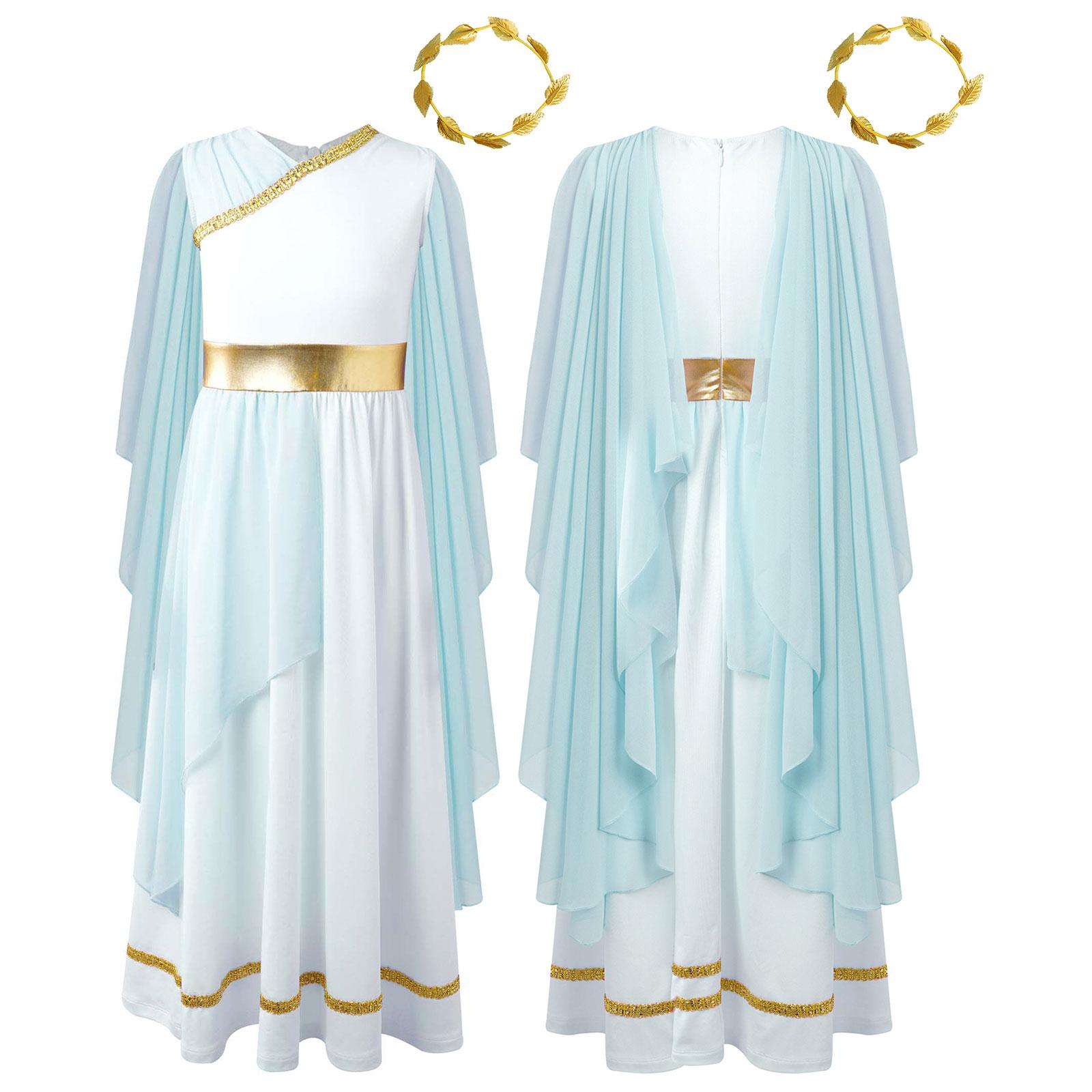 Meisjes Athena Kostuum Griekse Prinses Jurk Oude Griekenland Romeinse Toga met Laurier Hoofddeksel Halloween Carnaval Cosplay Outfits Sets 6