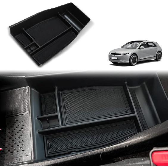 BestEvMod For Ioniq5 Armrest Storage Box Center Console Organizer Tray Interior Accessories With Rubber Black Trim Compatible With Hyundai Ioniq 5