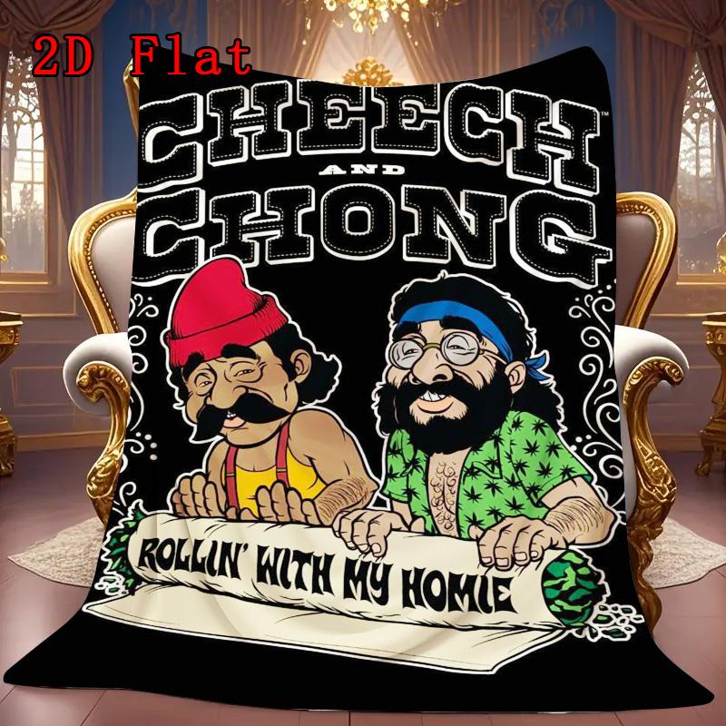 Cheech & Chong Style 2D Flat Pattern Flannel Blanket High Quality All Seasons Warmth and Comfort Perfect for Christmas Gifts.