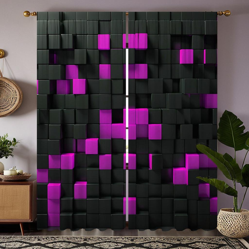 2dílný HD digitální black tie konvexní čtvercový Mozaiková záclona Domácí dekorace stylová dekorace obývací pokoj ložnice na tyč curta