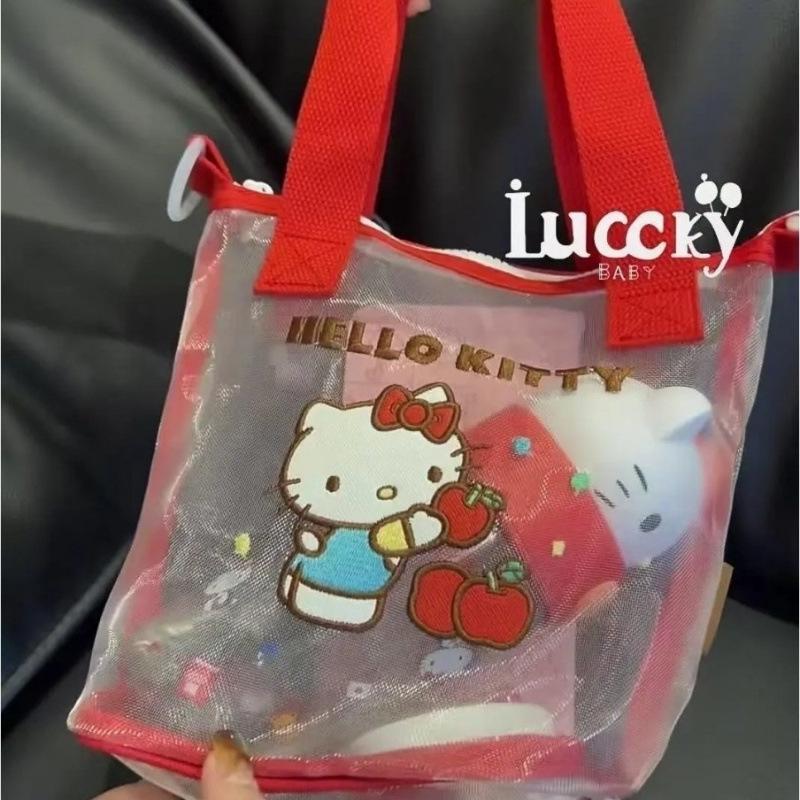 Geantă de plajă din plasă cu pisici: Capacitate Mare Stil Coreean, Portabil de Mână și Crossbody pentru Prânz sau Înot