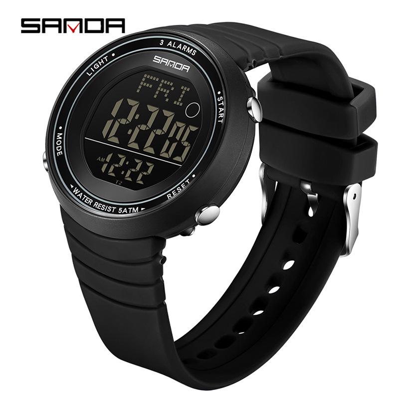 Sanda Large Dial Luminous Waterproof Sports Watch with Multi-function Alarm for Students