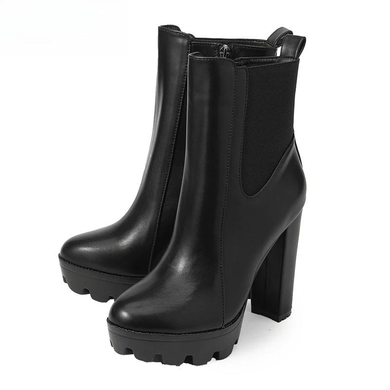 Fashion High Quality High Heels Fashion Women Ankle Boots Autumn Winter Thick Platform Slip On Street Style Ladies Shoes Luxury Boots