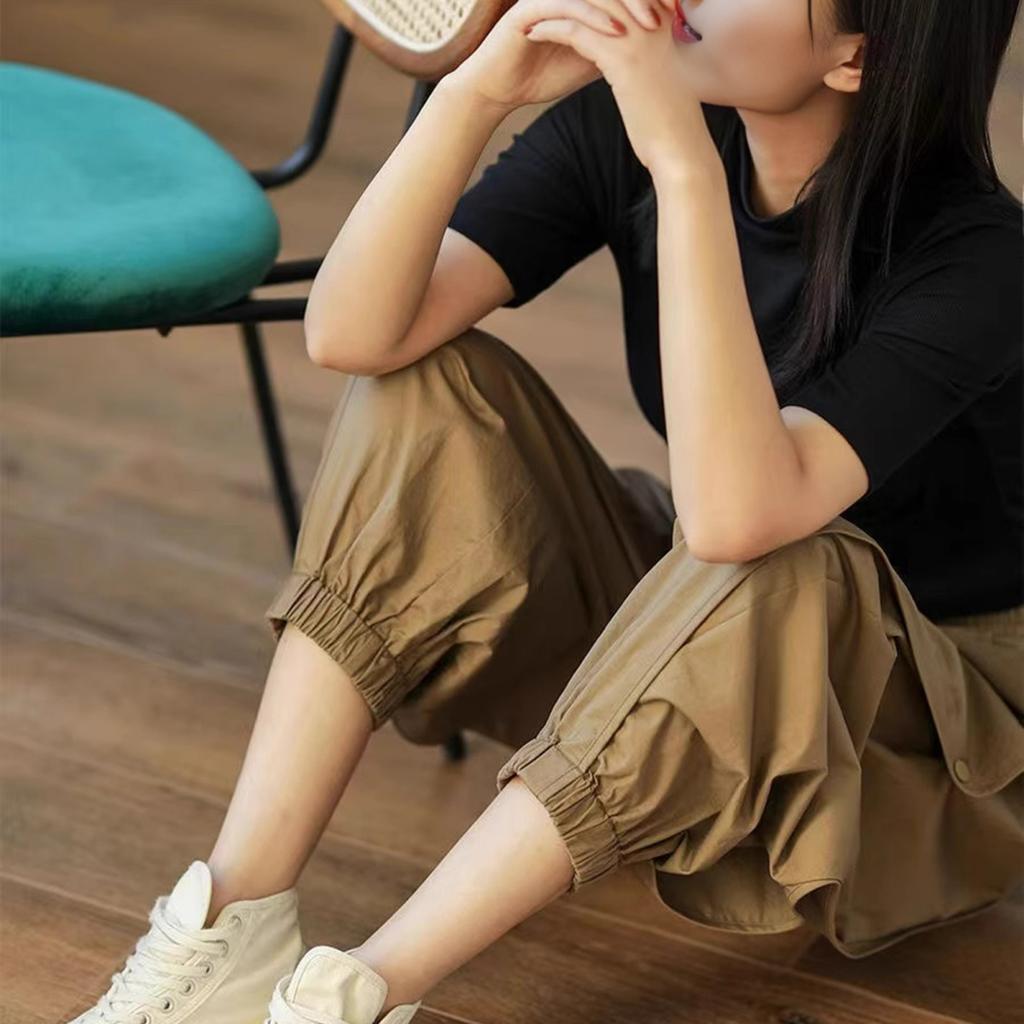 Yousheng Women Harem Pants Solid Color Casual Trousers with Drawstring Waist Loose Fit Lounge Pants Daily Wear