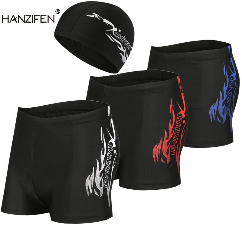 Men's Quick-Dry Swim Trunks & Goggles Set - Includes Boxer Shorts and Swim Cap for Adults