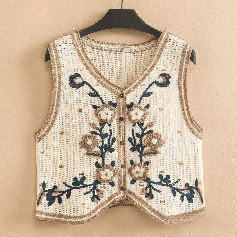 Summer Crochet Hollow Out V-neck Loose Lace Tank Tops Women Fashion Thin Chic Sleeveless Women Camis Tops Elegant Base Slim Vintage Tank Vest 26571