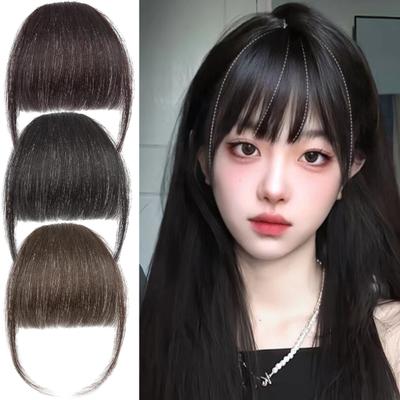 Women Clip-in Bangs Natural Forehead Bangs Hair Extensions Black Brown Straight Bangs Fringe Wig Hairpieces