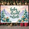Cold Outside Banner Gift Box Winter Backdrop Christmas Backdrop Green Lettering Xmas Banner For Holiday Celebration Christmas