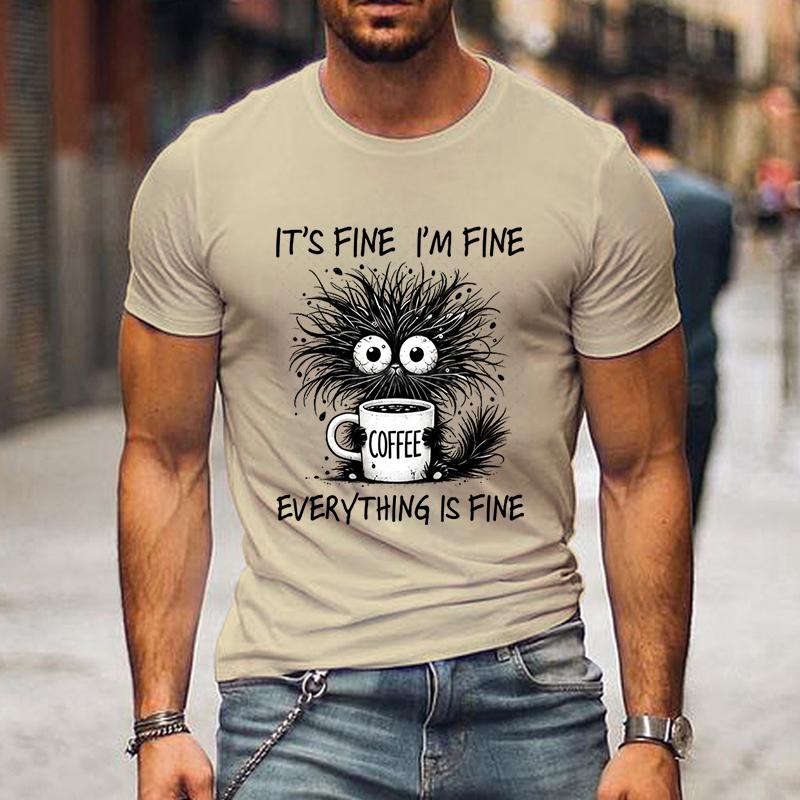 Mir geht es gut, ich bin in Ordnung, alles ist in Ordnung, lustige schwarze Katze, Herrenbekleidung, Vintage-T-Shirt, kurzärmelige Oberteile, Sommer-Modebekleidung