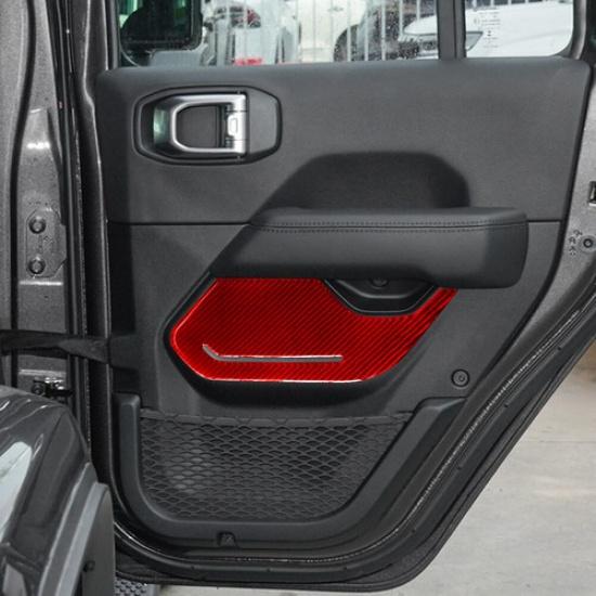 2Pcs Red Carbon Fiber Rear Door Panel Cover Trim For Jeep Wrangler JL Gladiator
