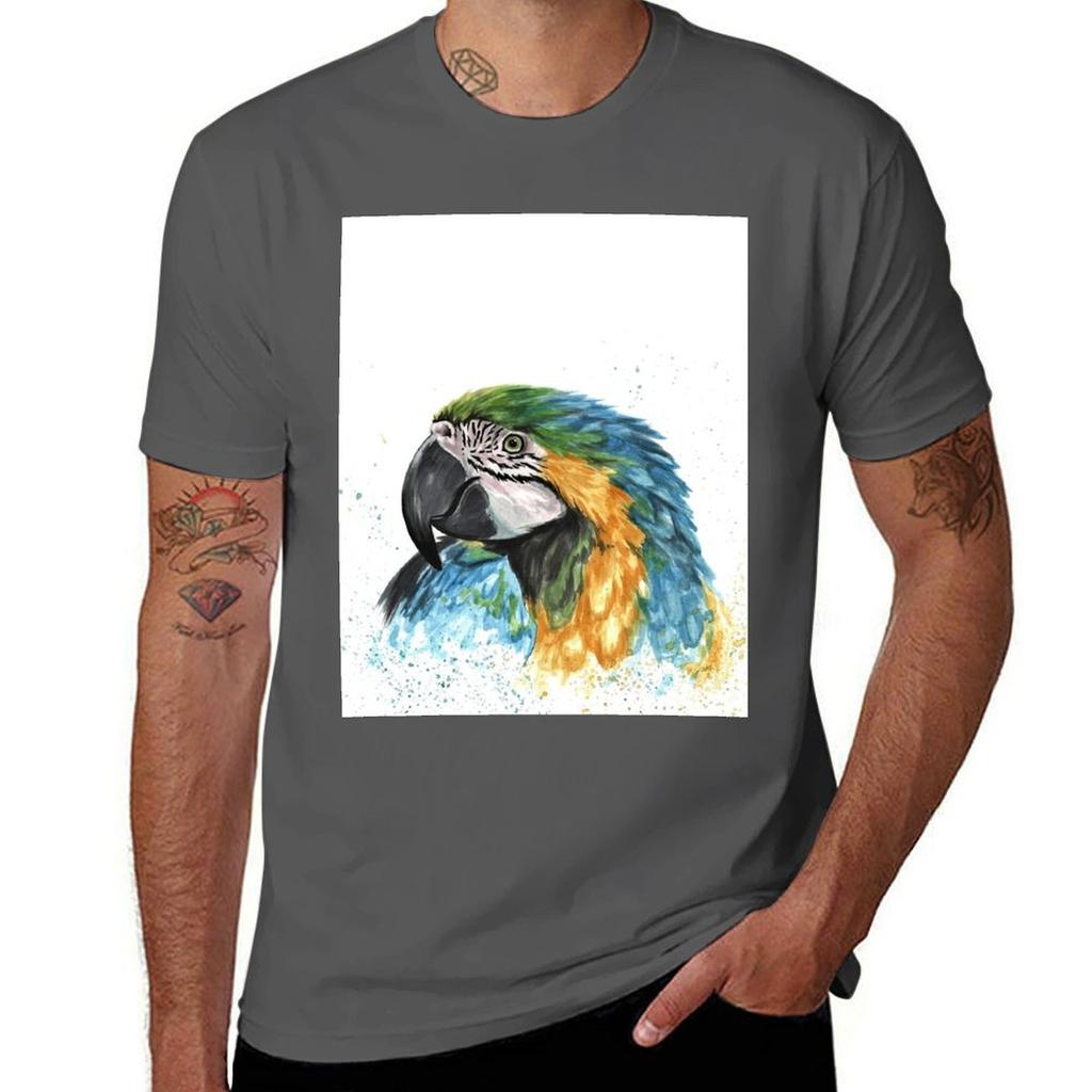 Blue Macaw Tshirt Simple Casual Short Sleeve Cotton Tshirt
