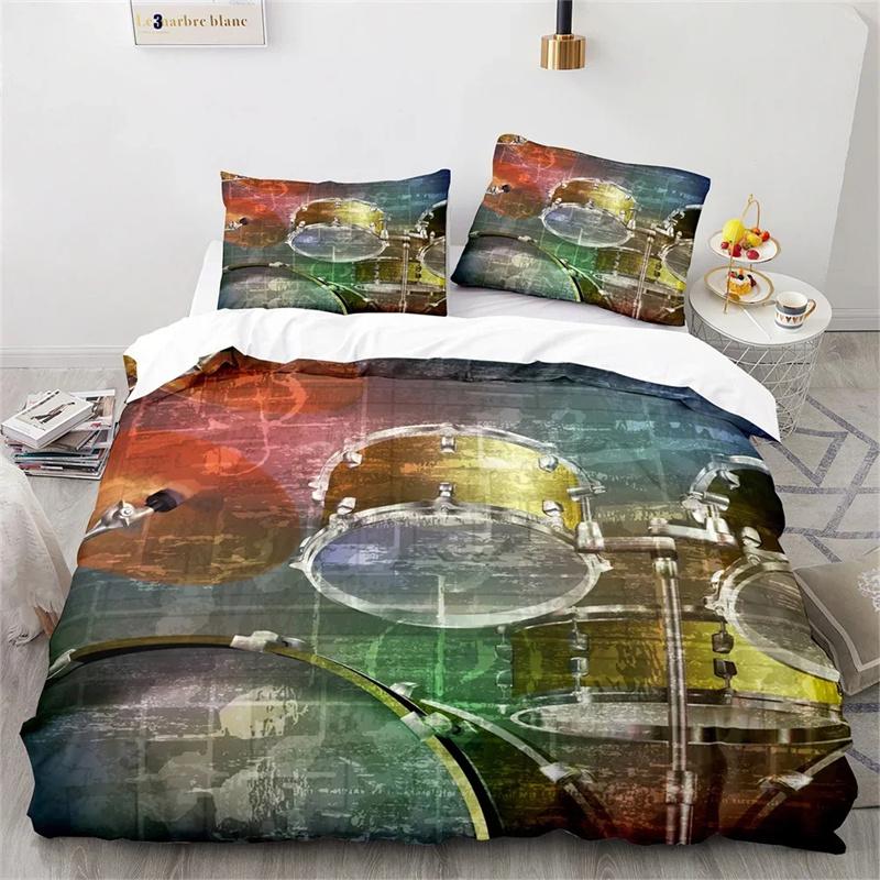 Drum Kit King Queen Duvet Cover Rock Musical Style Bedding Set for Kids Teens Adults Hip Hop Grunge 2/3pcs Polyester Quilt Cover
