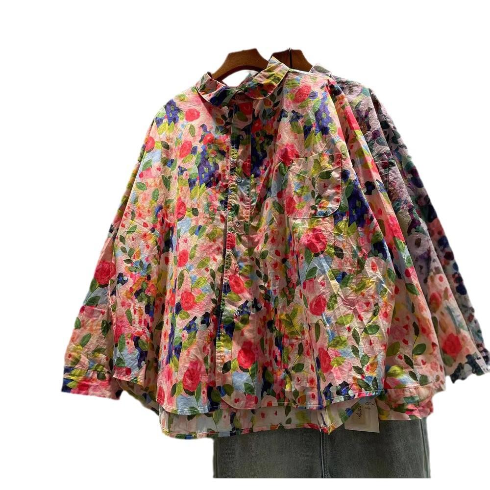 Designer Clothes Women Luxury Women Large Size Tops Harajuku Fashion Rose Printed Shirts Blouses Cotton Yarn Hawaiian Shirt