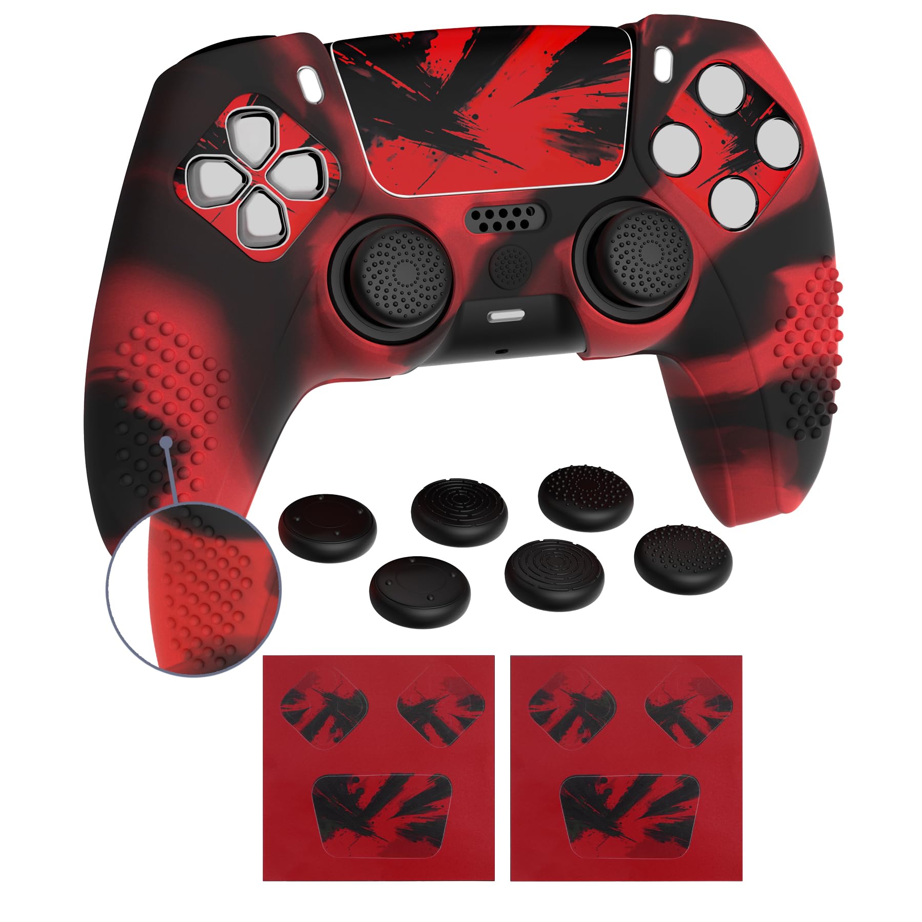 

Захисний чохол для PlayVital ps5 покращений силіконовий чохол, сумісний із заряджанням 6 ковпачків для великих пальців і 2 наклейки 3D шпилька та ударостійкий контролер