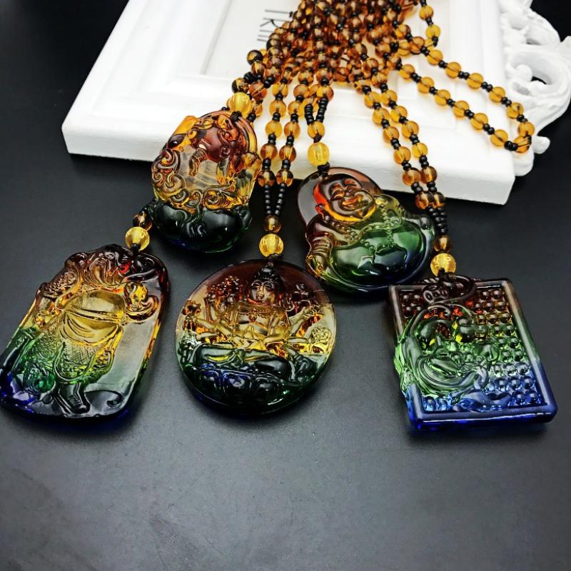 Chinese Style Three Colours Guanyin Buddha Necklace Pendant Exquisite Mascot Sweater Chain Fashion Jewelry Holiday Gift