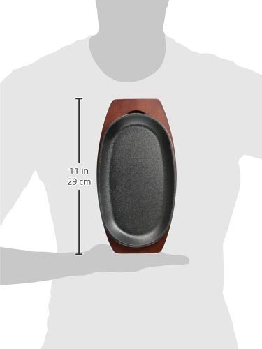 Pearl Metal HB-3026 24cm Oval Iron Steak Plates with Handles, Set of 2 Wooden Plates