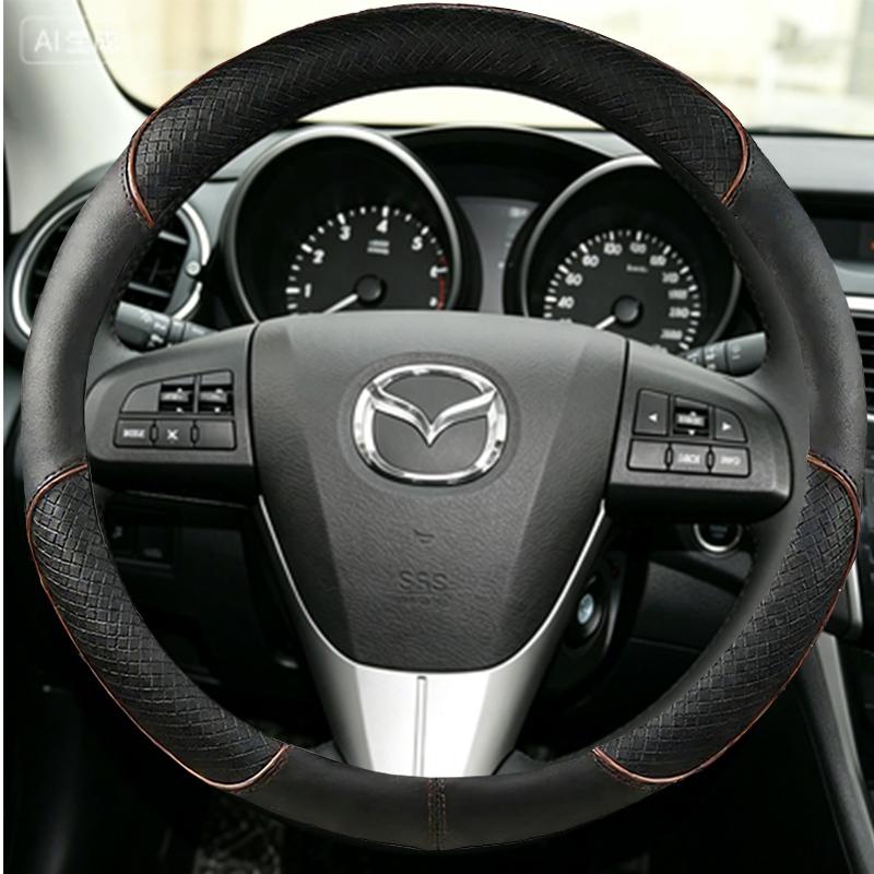 Černý PU Umělá Kůže Ručně Šitý Potah na Volant Auta Pro Staré Mazda 3 Mazda 5 Mazda 6 2003-2015