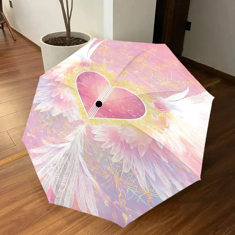 1pc Heart Wings Automatic Open/Close Umbrella Compact Folding Umbrella with 8-Rib Shaft for Women/Men, Elegant Birthday1146S