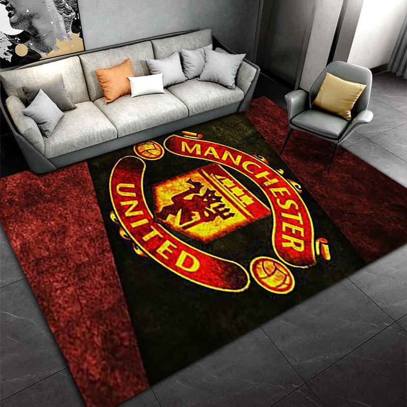 Manchester United Logo Carpet, Red and Black Soccer Fan Rug Decor Suitable for use as an anti-slip for living room bedroom sofas
