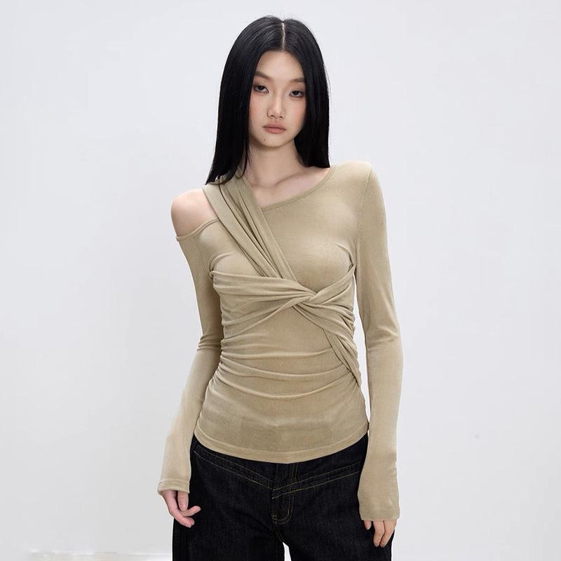 Q25TP244 European Asymmetrical Twisted Slim Fit Long Sleeve Top - Women's Summer & Autumn Collection
