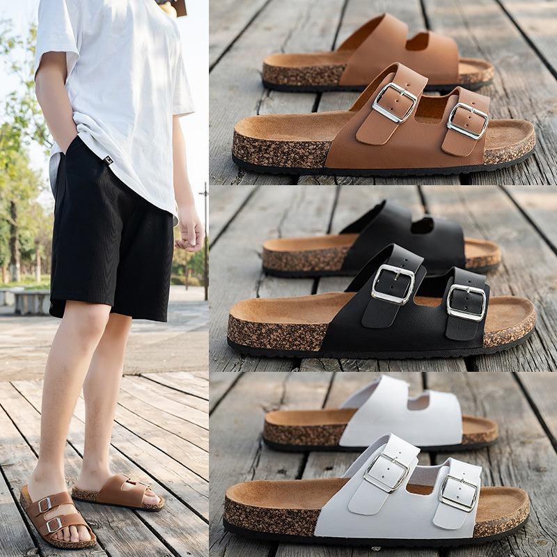 Couple Slippers Luxury Cowhide Summer Slipper Muller Slides Outdoor Casual Beach Slippers for Men Cork Flip-flops Slides