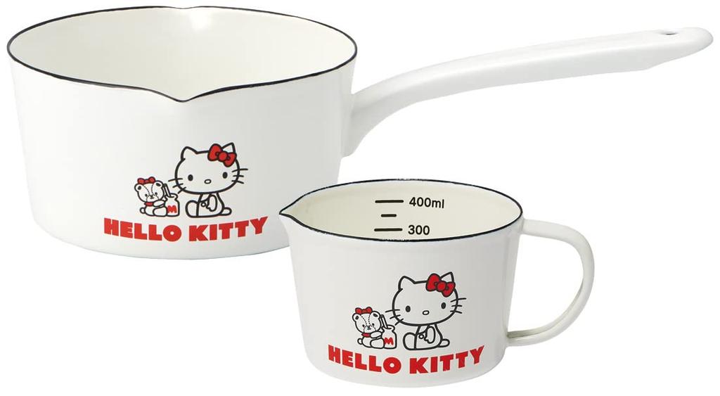 Skater Enamel Milk Sanrio Hello Kitty Tiny Double-Spout Pan, 15cm, 1.2L, & Chum, ENMP1-A