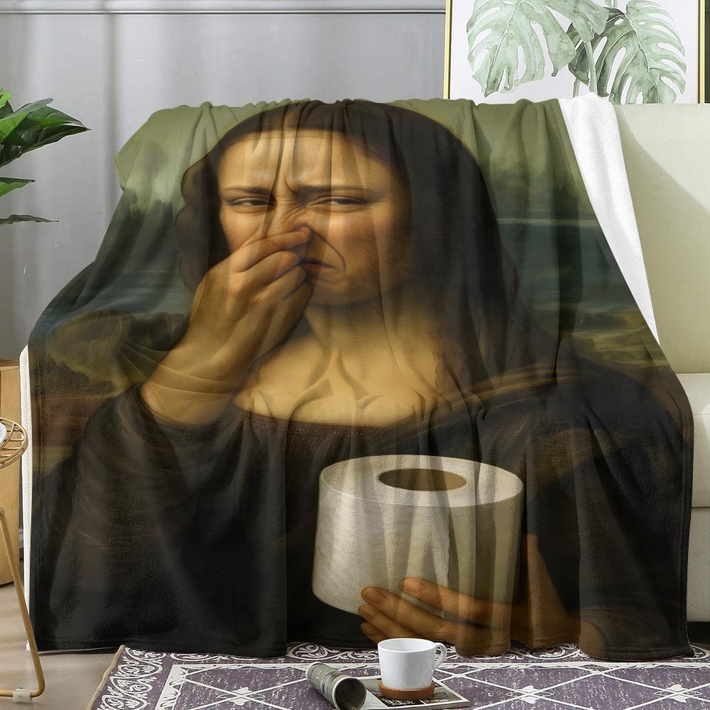 Funny Mona Lisa Throw Soft Flannel Throw Summer Blanket Lightweight Cozy Nap Blanket for Sofa Bed Travel