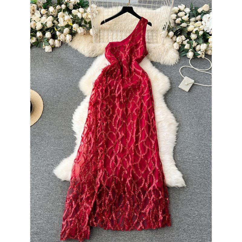 Women's Clothing Dress Holiday Party Slim-Fit Sequined