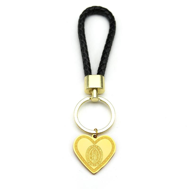 Love Heart Shape Virgin Mary Key Chain for Women Men Stainless Steel Gold Color Key Ring Jewelry Nuestra Señora de Guadalup