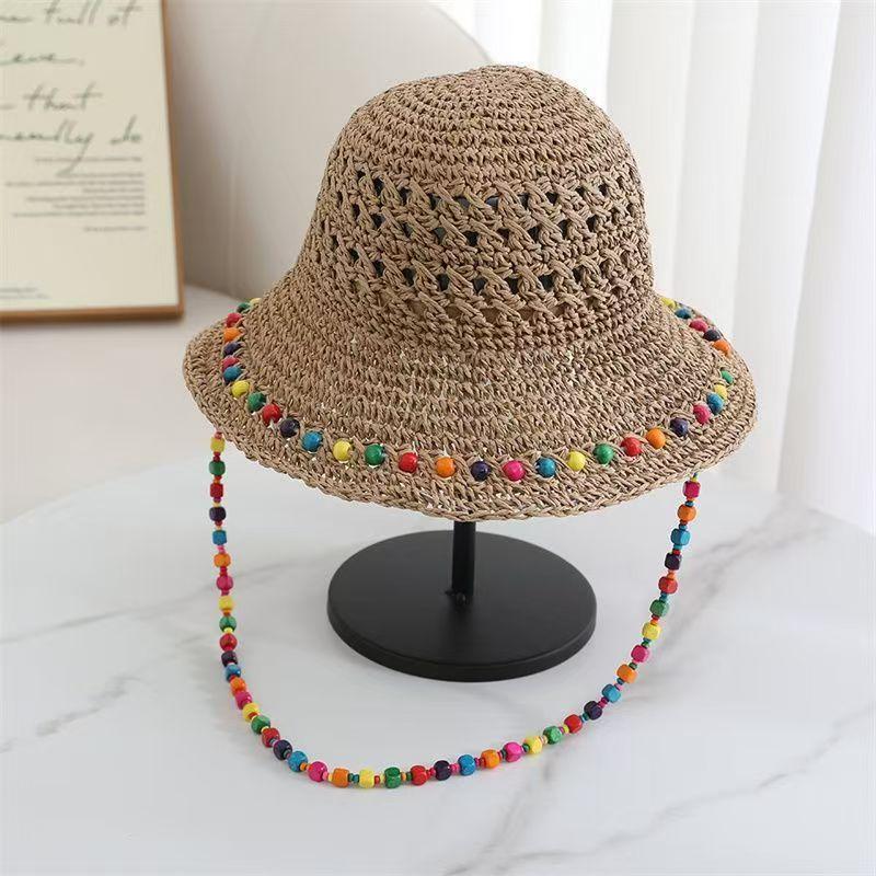 Seaside Beach Vacation Sunscreen Hat Flower New Cute Hollow Woven Summer Visor Big Brim Bucket Hat