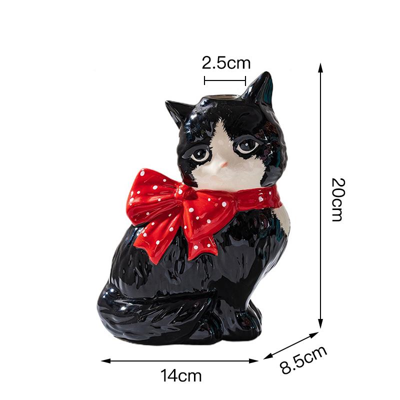 Милая керамическая ваза-кошка, гидропонная ваза, настольное украшение, домашний декор, садовое украшение чёрный