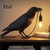 Julegave til boligentusiaster Krage Bordlampe, Gotisk Ravn Natlys, Halloween Sort Fugl Bordplade Accent Studie Mørk Akademisk Lampe Skrivebord