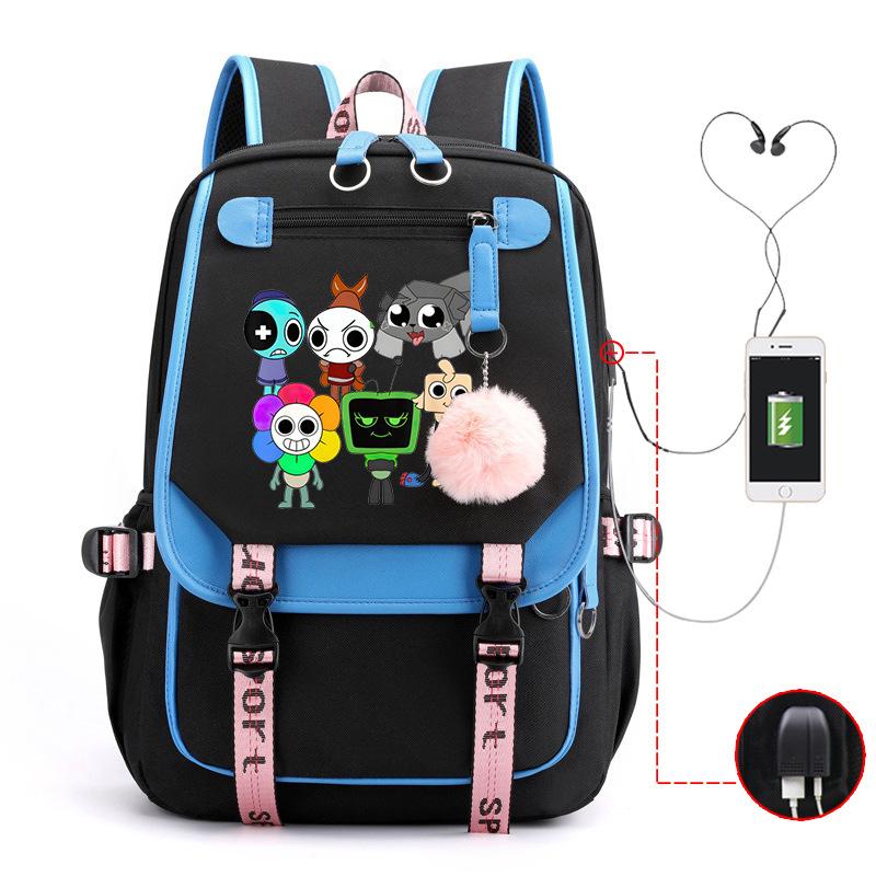 New 2025 Cartoon Game Printing Primary School Bag Large Capacity Contrasting Color Neutral USB Backpack