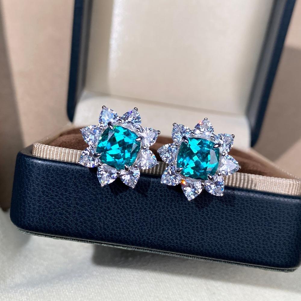 Laboratory Cultivation of diamond Paraiba Earrings for Women S925 Silver Fashion Sunflower Daisy Earrings Light Luxury Jewelry