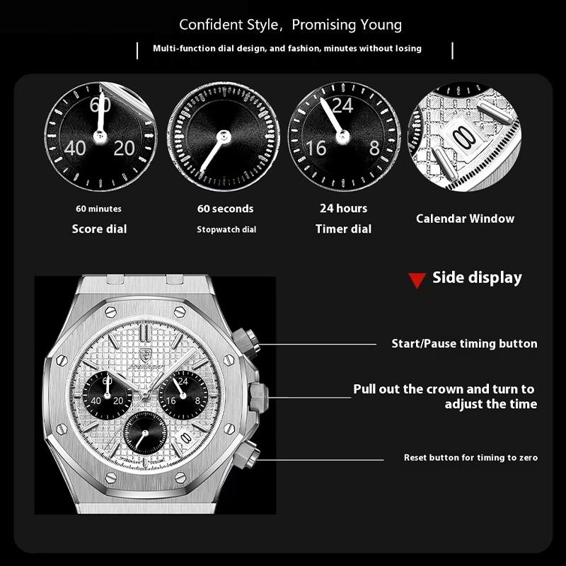 Fashion Man Wristwatch Waterproof Stainless Steel Luminous Men Watch Chronograph Date Luxury Quartz Men's Watches