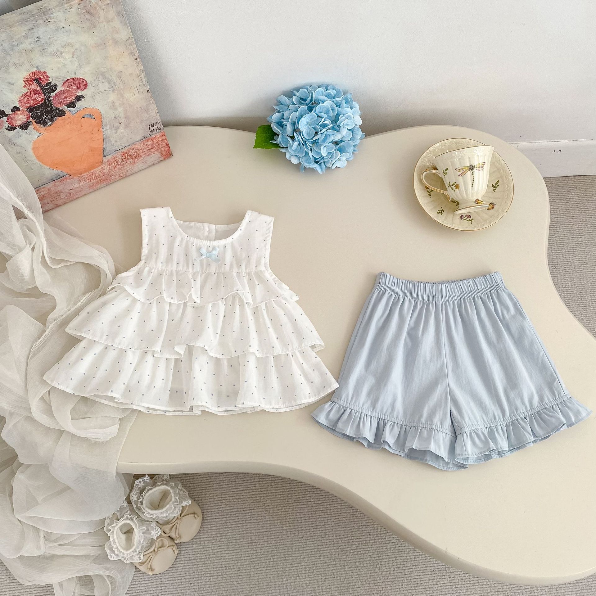 Girls Polka Dot Sleeveless Top and Bloomer Shorts Set 73