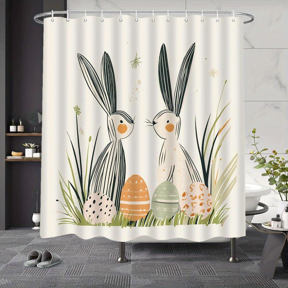 

Elegant Easter Rabbits Shower Curtain - Black & White Bunnies With Pastel Eggs W60H190(CM)-1 Pcs