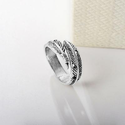 Gothic Punk Hollow Feather Opening Rings For Women Men Vintage Antique Silver Color Geometric Leaf Finger Ring Jewelry