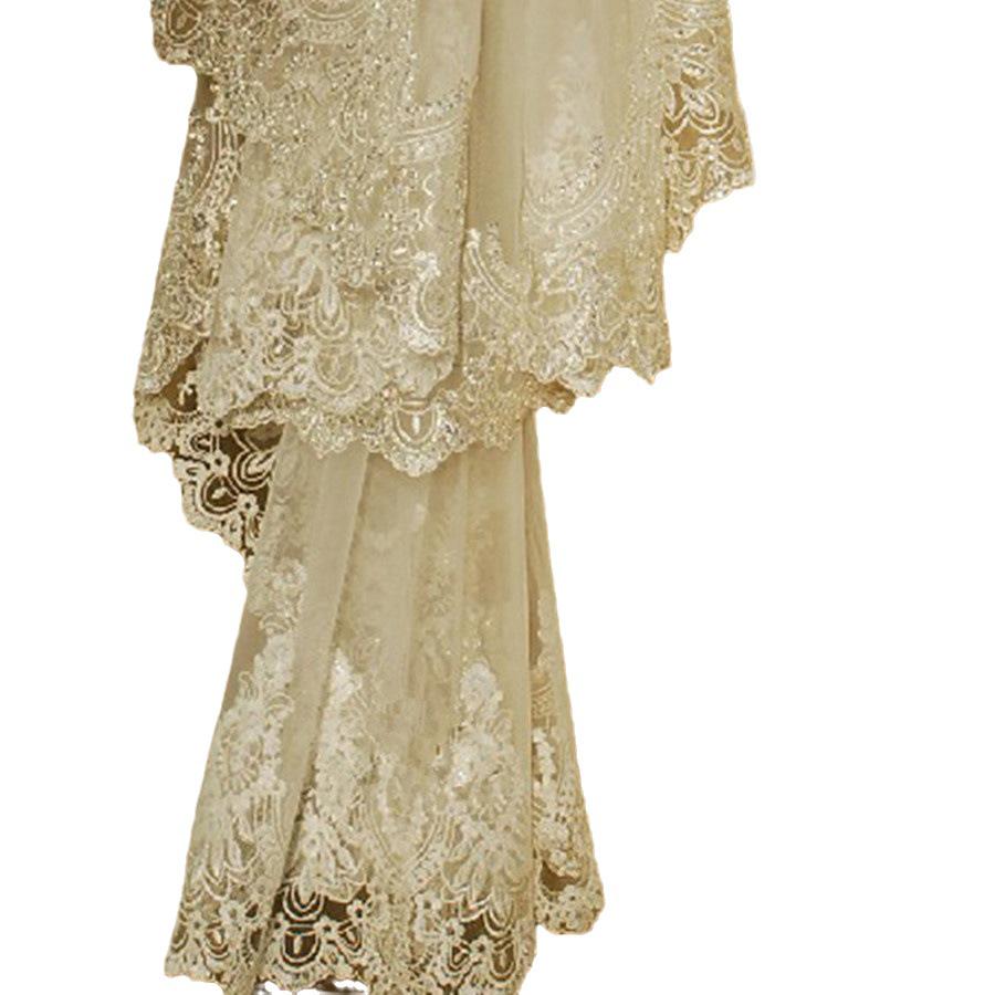Single Layer Tulle Lace Edge Hijab Wedding Veil - Cathedral Length
